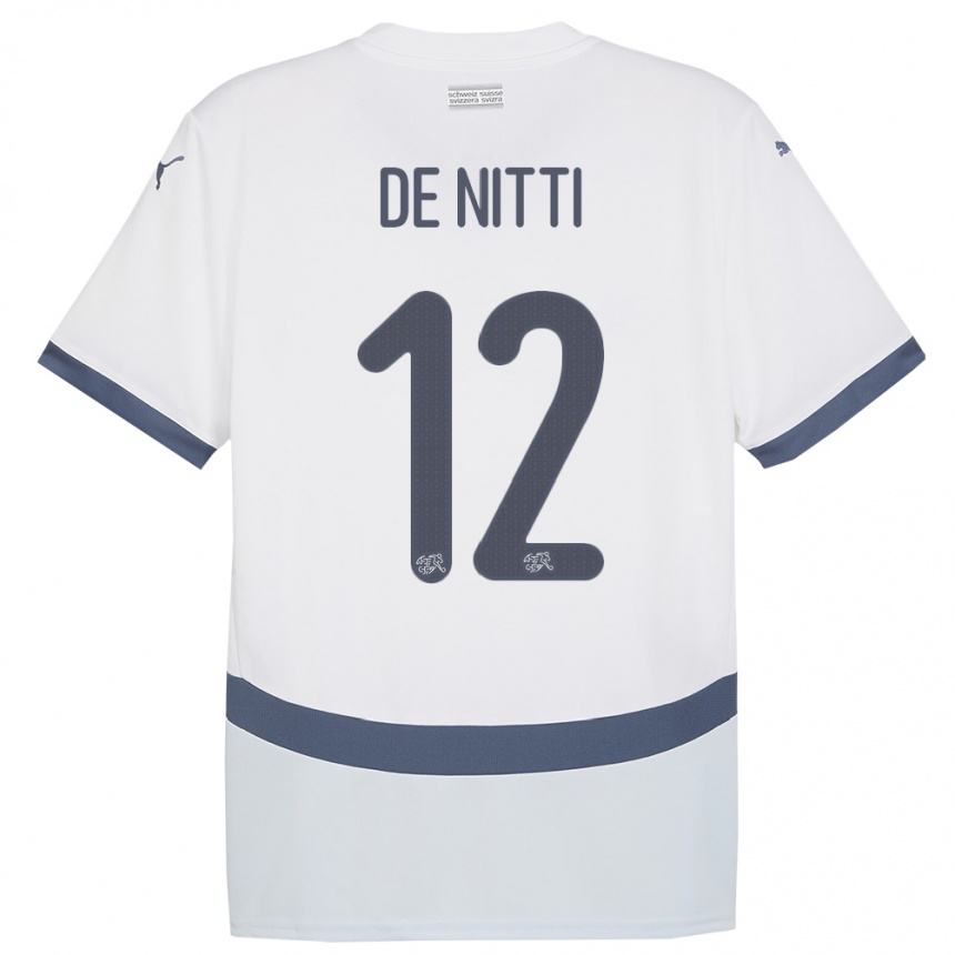 キッズフットボールスイスジャンニ・デ・ニッティ#12白アウェイシャツ24-26ジャージーユニフォーム