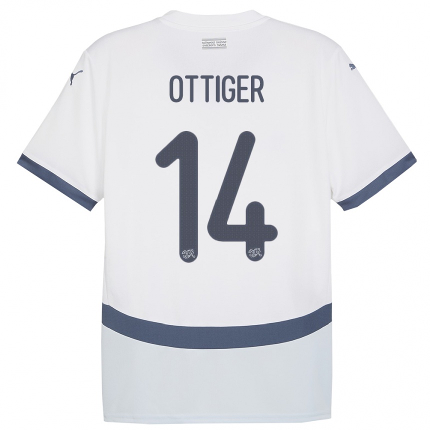 キッズフットボールスイスセヴェリン・オティガー#14白アウェイシャツ24-26ジャージーユニフォーム