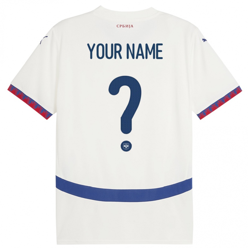 キッズフットボールセルビアあなたの名前#0白アウェイシャツ24-26ジャージーユニフォーム