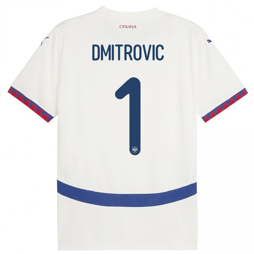 キッズフットボールセルビアマルコ・ドミトロヴィッチ#1白アウェイシャツ24-26ジャージーユニフォーム