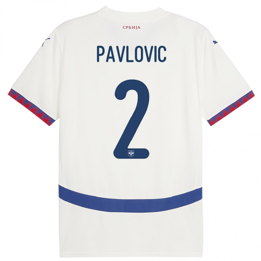 キッズフットボールセルビアストラヒニャ・パヴロヴィッチ#2白アウェイシャツ24-26ジャージーユニフォーム