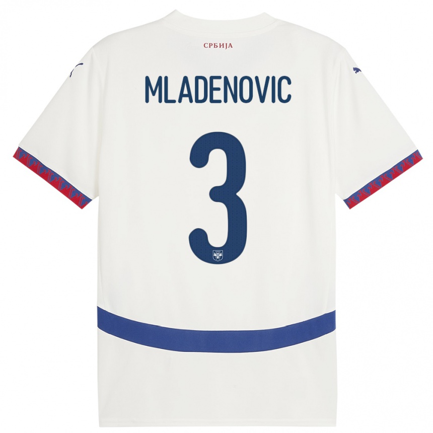 キッズフットボールセルビアフィリップ・ムラデノビッチ#3白アウェイシャツ24-26ジャージーユニフォーム