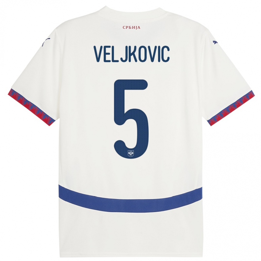 キッズフットボールセルビアミロス・ベリコビッチ#5白アウェイシャツ24-26ジャージーユニフォーム