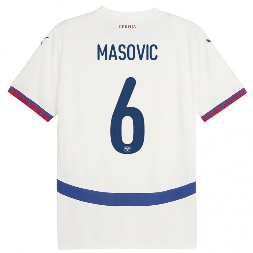 キッズフットボールセルビアエルハン・マショビッチ#6白アウェイシャツ24-26ジャージーユニフォーム
