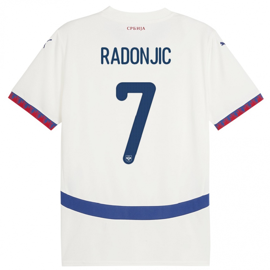 キッズフットボールセルビアネマニャ・ラドニッチ #7白アウェイシャツ24-26ジャージーユニフォーム