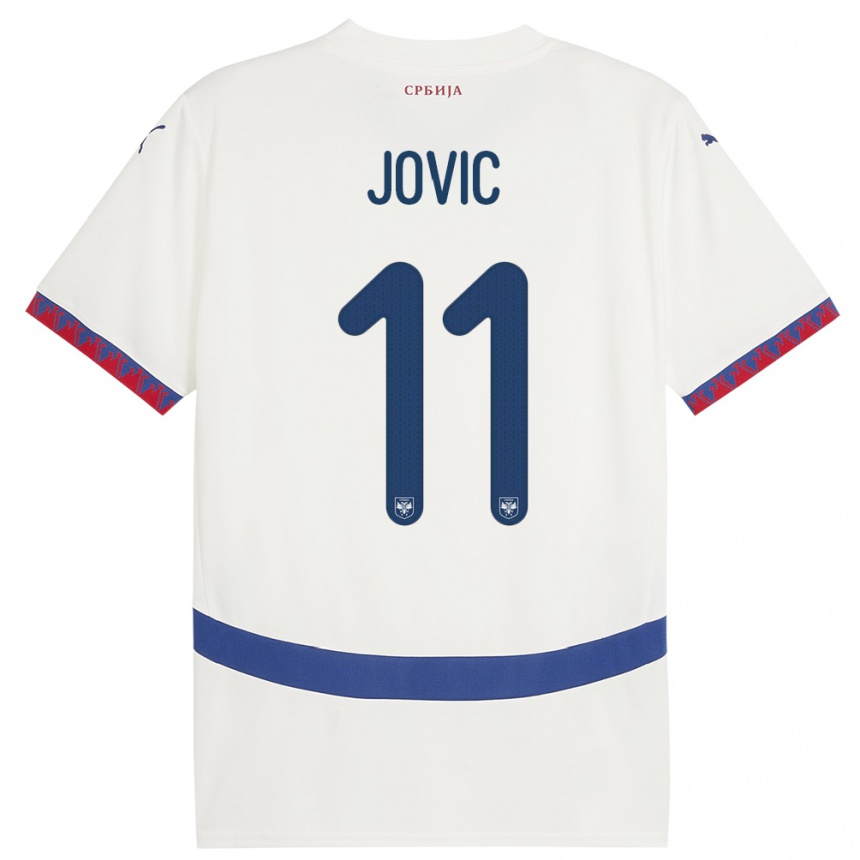 キッズフットボールセルビアルカ・ヨヴィッチ#11白アウェイシャツ24-26ジャージーユニフォーム