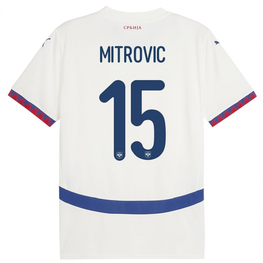 キッズフットボールセルビアステファン・ミトロヴィッチ#15白アウェイシャツ24-26ジャージーユニフォーム