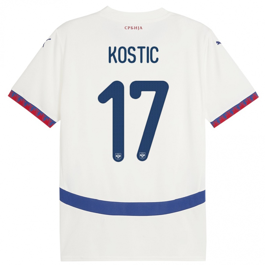 キッズフットボールセルビアフィリップ・コスティッチ#17白アウェイシャツ24-26ジャージーユニフォーム
