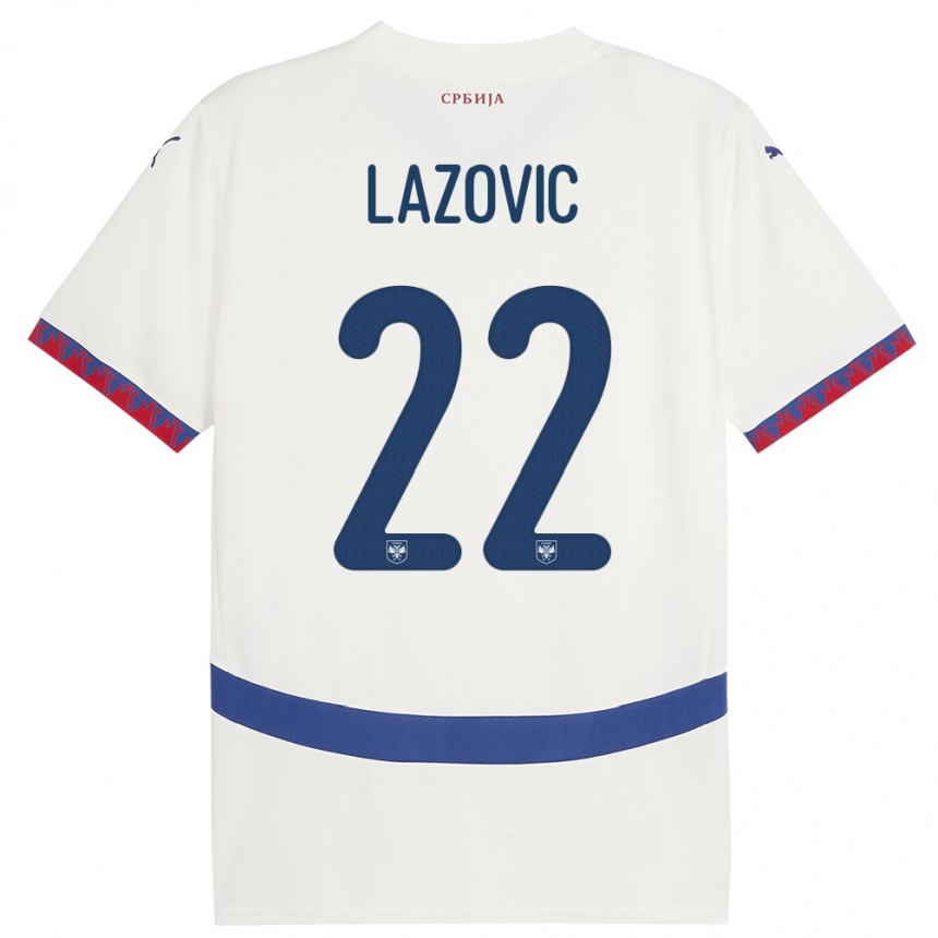 キッズフットボールセルビアダルコ・ラゾヴィッチ #22白アウェイシャツ24-26ジャージーユニフォーム