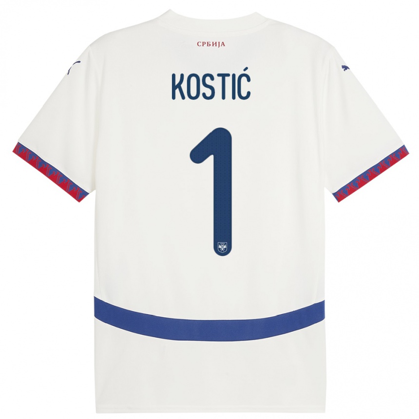 キッズフットボールセルビアミリカ・コスティック#1白アウェイシャツ24-26ジャージーユニフォーム