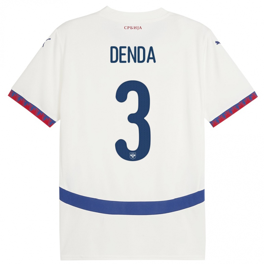 キッズフットボールセルビアミリカ・デンダ#3白アウェイシャツ24-26ジャージーユニフォーム