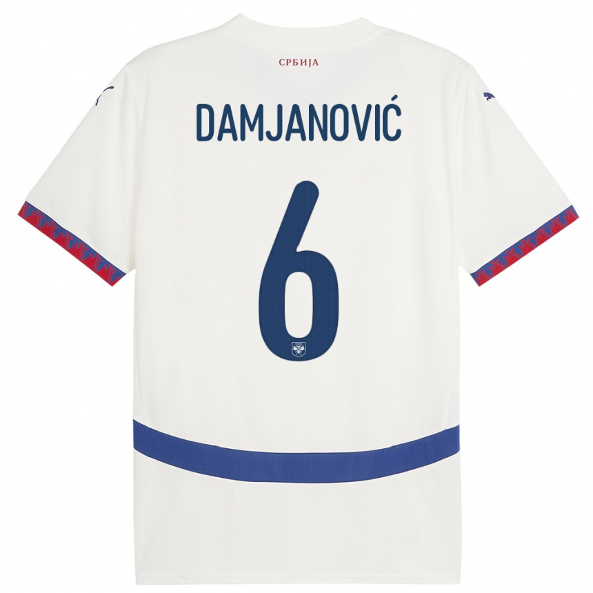 キッズフットボールセルビアネヴェナ・ダミヤノヴィッチ#6白アウェイシャツ24-26ジャージーユニフォーム