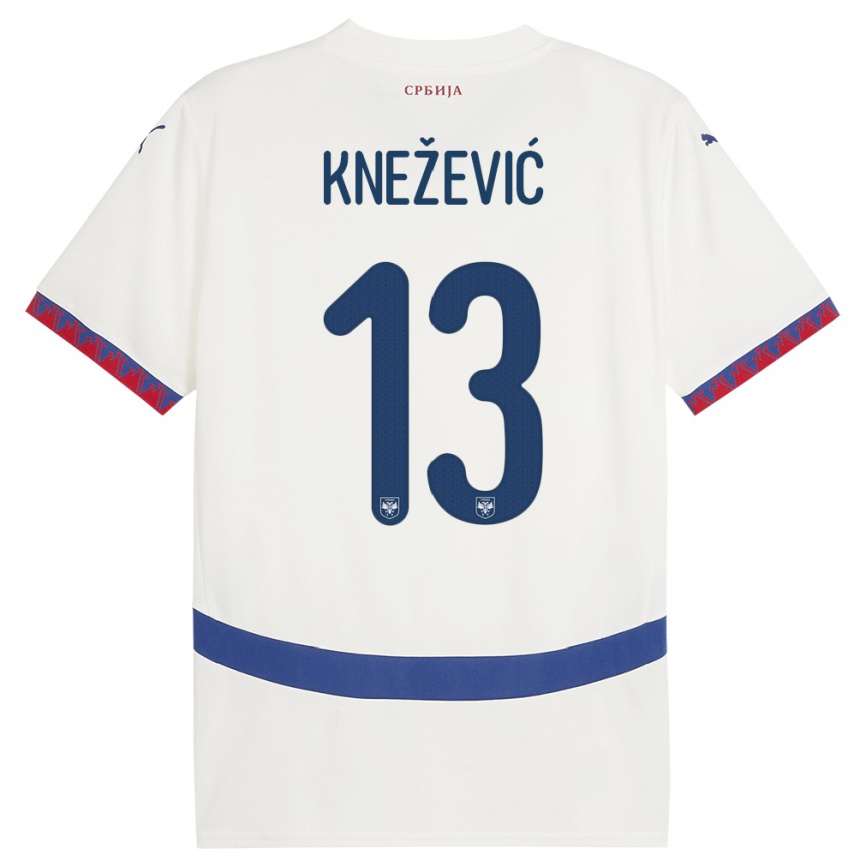 キッズフットボールセルビアミラナ・クネゼビッチ#13白アウェイシャツ24-26ジャージーユニフォーム