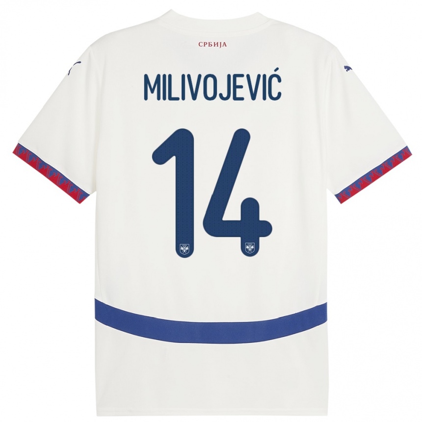 キッズフットボールセルビアヴェスナ・ミリヴォイェヴィッチ#14白アウェイシャツ24-26ジャージーユニフォーム