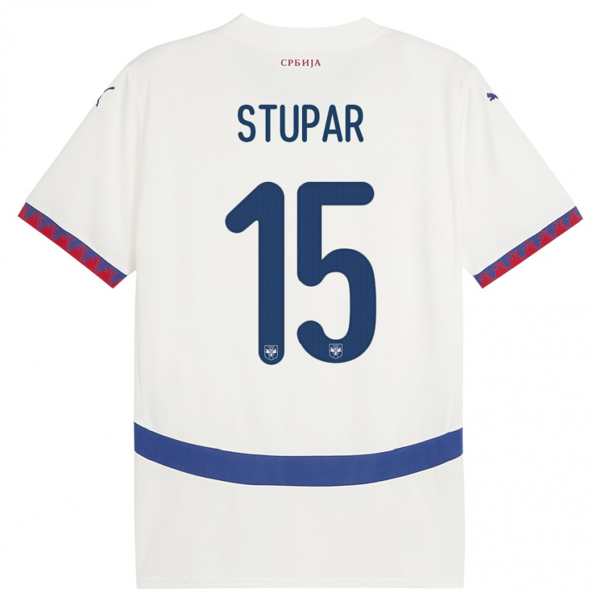 キッズフットボールセルビアジヴァナ・ストゥーパル#15白アウェイシャツ24-26ジャージーユニフォーム