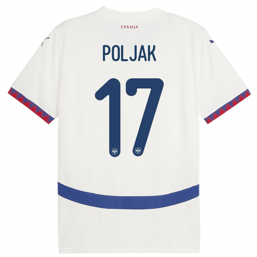 キッズフットボールセルビアアレグラ・ポリャク#17白アウェイシャツ24-26ジャージーユニフォーム