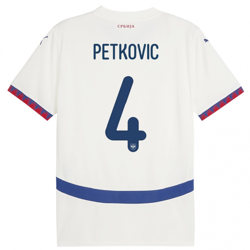 キッズフットボールセルビアニコラ・ペトコビッチ#4白アウェイシャツ24-26ジャージーユニフォーム
