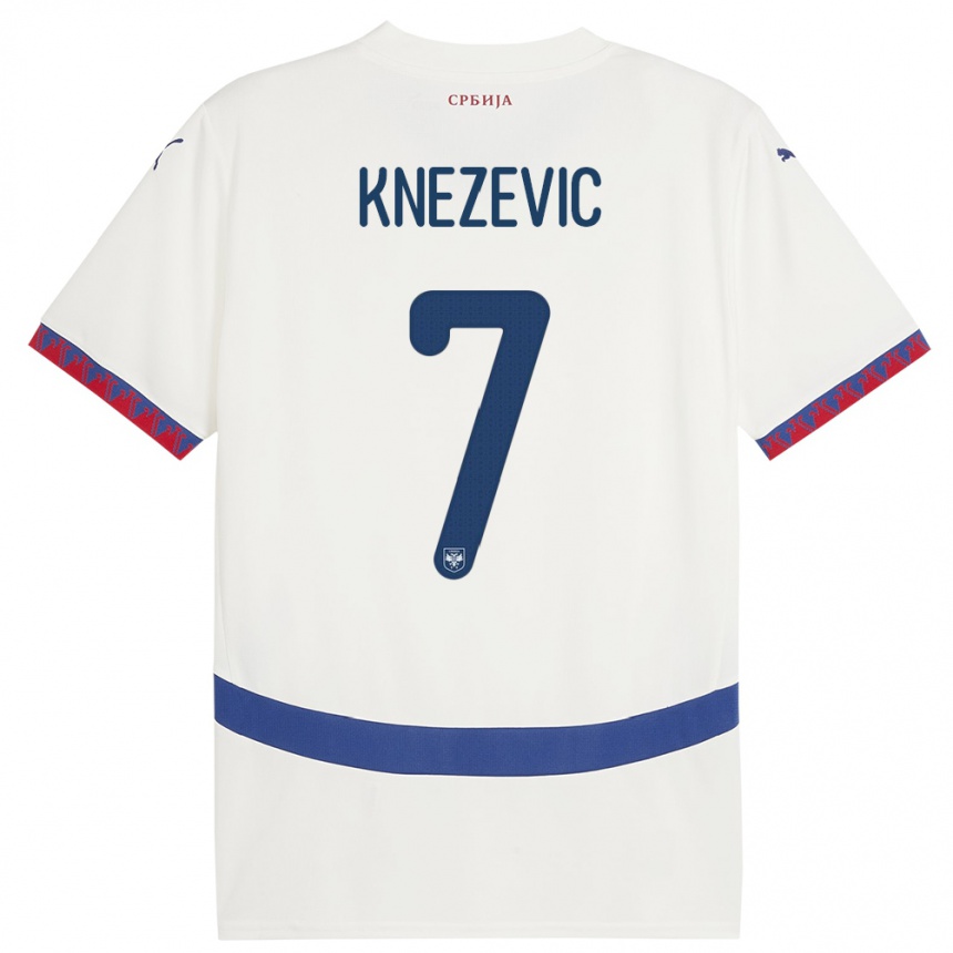 キッズフットボールセルビアニコラ・クネジェヴィッチ#7白アウェイシャツ24-26ジャージーユニフォーム