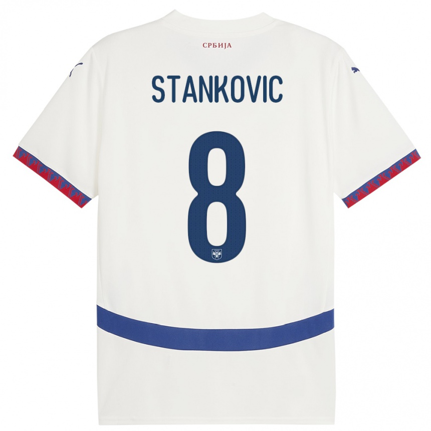 キッズフットボールセルビアニコラ・スタンコヴィッチ#8白アウェイシャツ24-26ジャージーユニフォーム