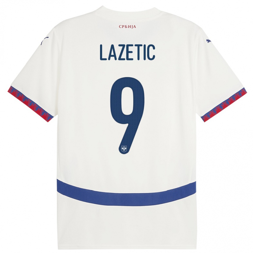 キッズフットボールセルビアマルコ・ラゼティッチ#9白アウェイシャツ24-26ジャージーユニフォーム