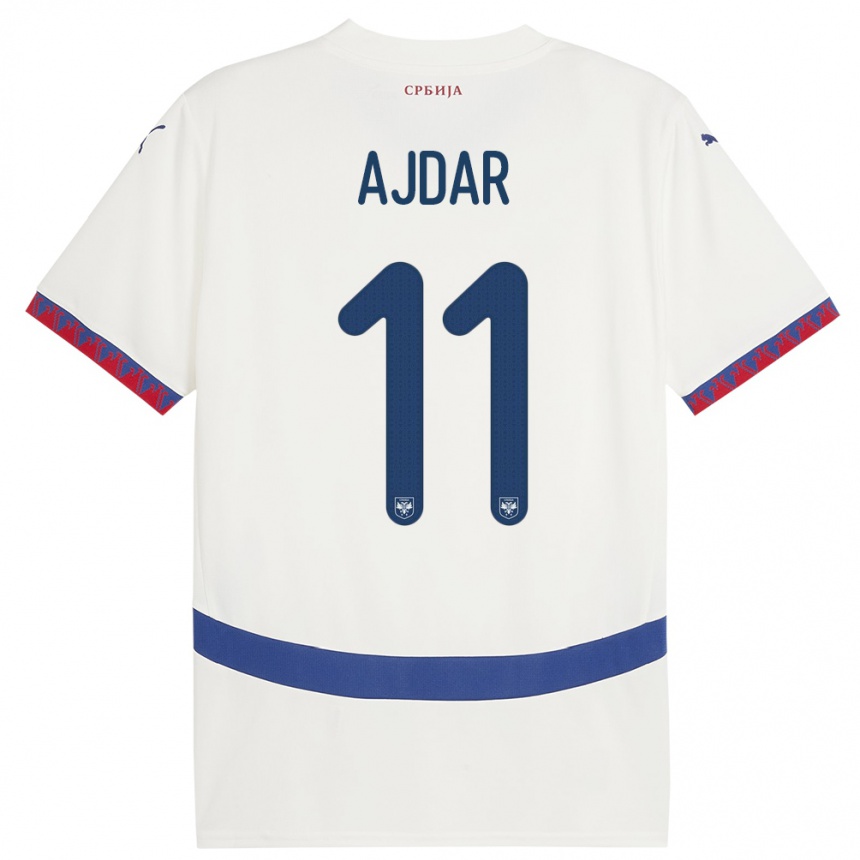 キッズフットボールセルビアオグンジェン・アジダル#11白アウェイシャツ24-26ジャージーユニフォーム