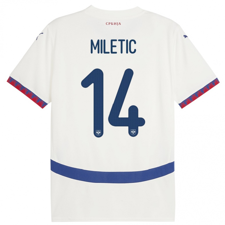 キッズフットボールセルビアウラジミール・ミレティク#14白アウェイシャツ24-26ジャージーユニフォーム