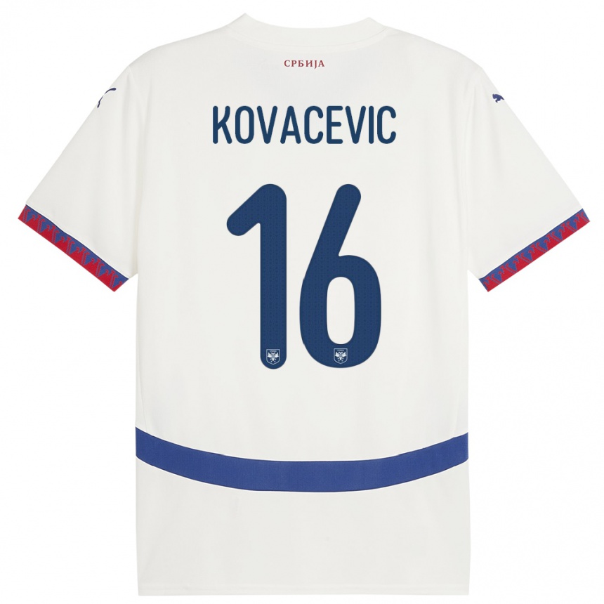 キッズフットボールセルビアボヤン・コヴァチェヴィッチ#16白アウェイシャツ24-26ジャージーユニフォーム