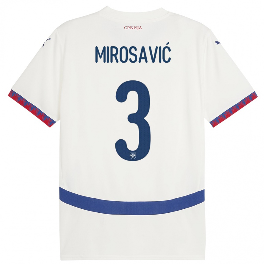 キッズフットボールセルビアヴェリコ・ミロサビッチ#3白アウェイシャツ24-26ジャージーユニフォーム