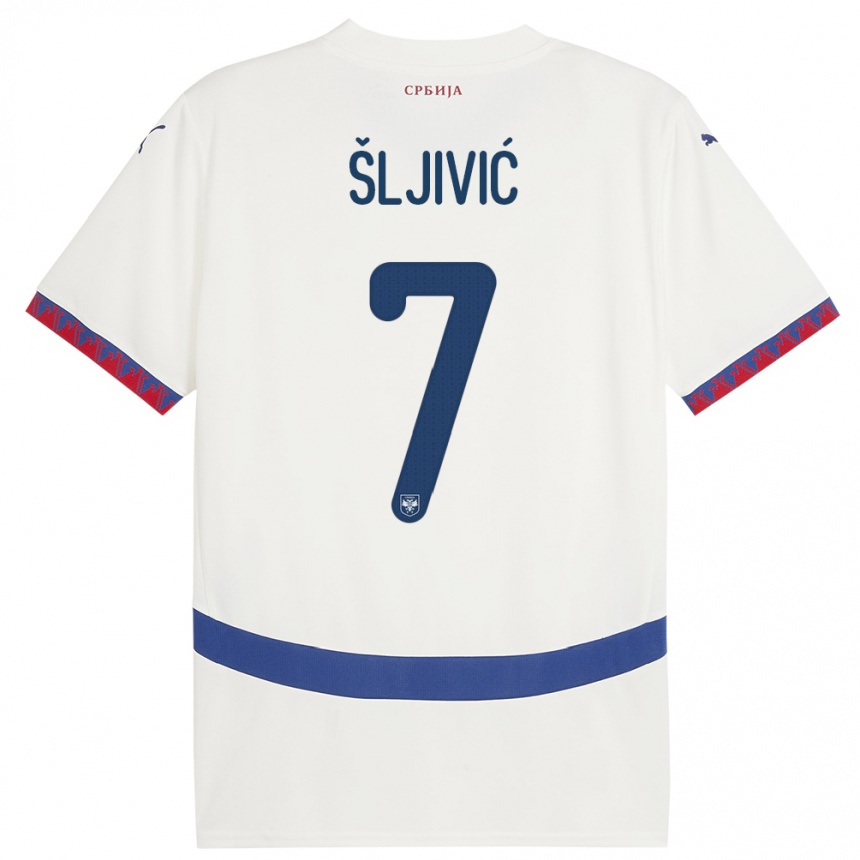 キッズフットボールセルビアヨヴァン・シュリヴィッチ#7白アウェイシャツ24-26ジャージーユニフォーム
