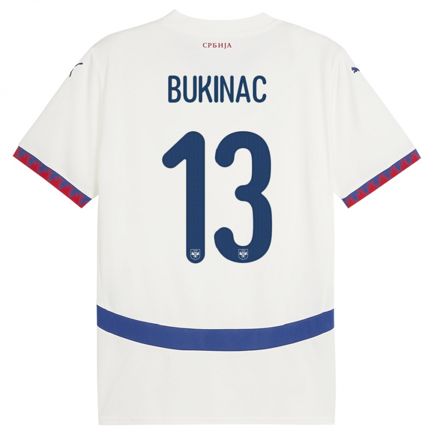 キッズフットボールセルビアステファン・ブキナック#13白アウェイシャツ24-26ジャージーユニフォーム