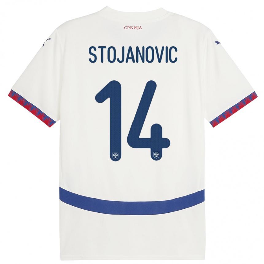 キッズフットボールセルビアマティヤ・ストヤノビッチ#14白アウェイシャツ24-26ジャージーユニフォーム