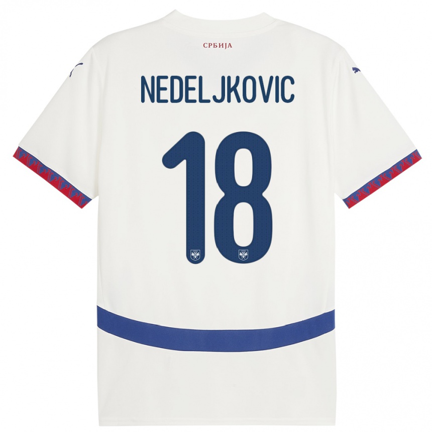 キッズフットボールセルビアコスタ・ネデリコビッチ#18白アウェイシャツ24-26ジャージーユニフォーム