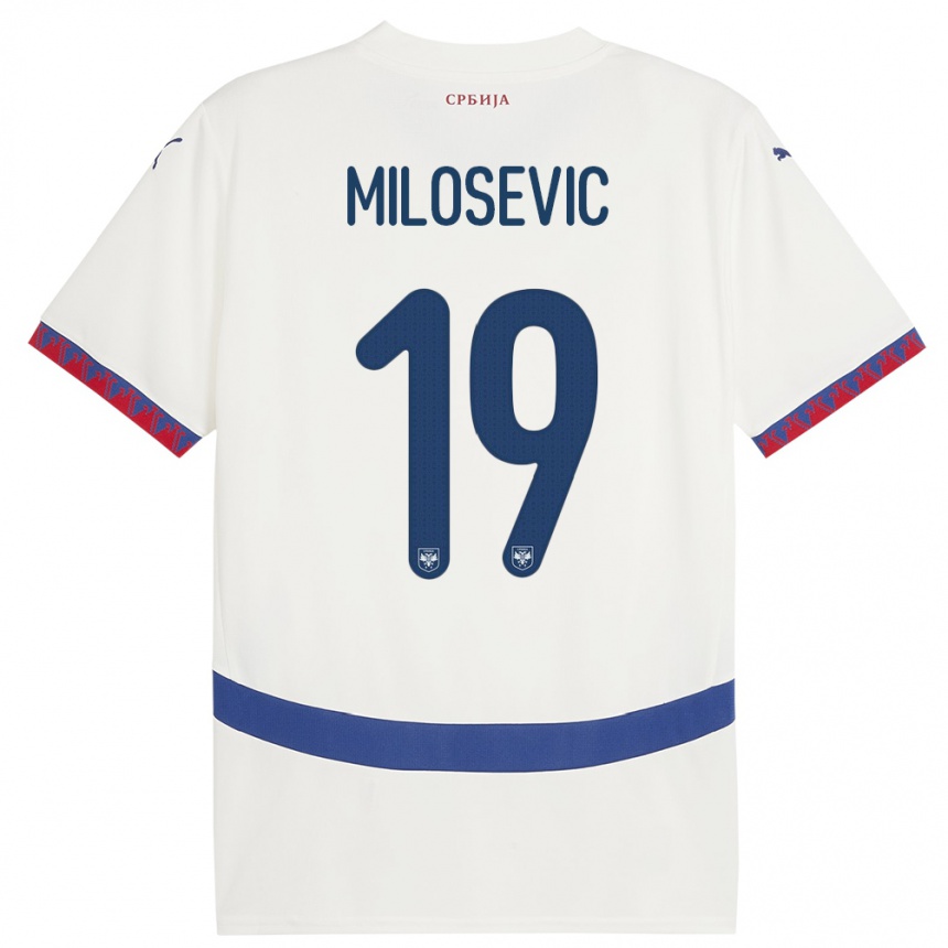 キッズフットボールセルビアヨヴァン・ミロシェヴィッチ#19白アウェイシャツ24-26ジャージーユニフォーム