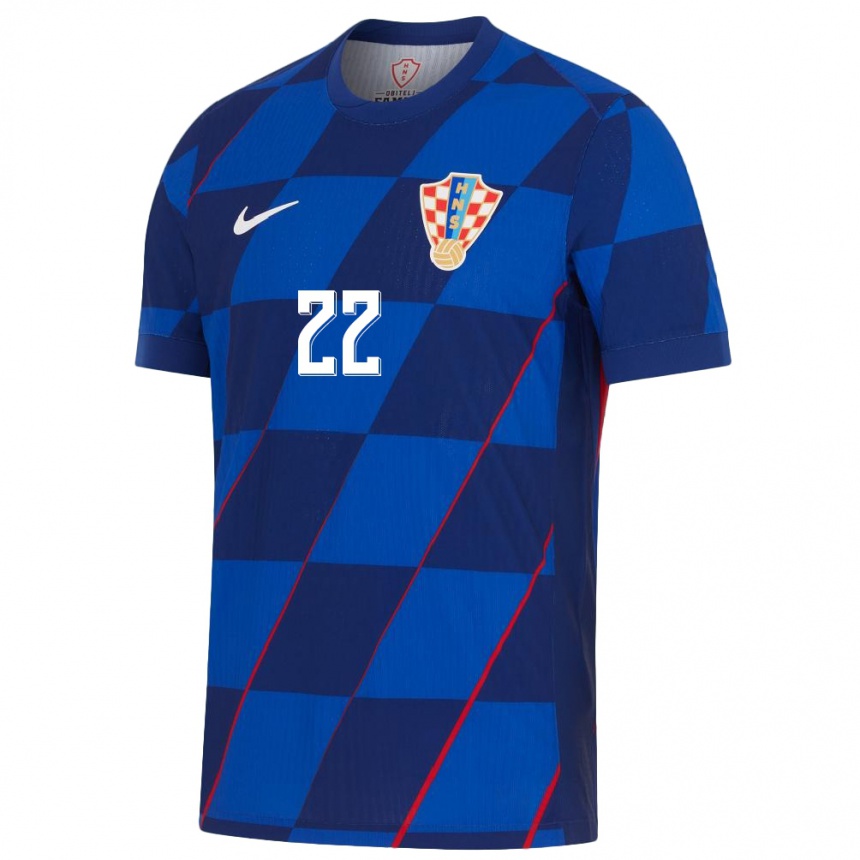 キッズフットボールクロアチアヨシプ・ユラノビッチ#22青アウェイシャツ24-26ジャージーユニフォーム