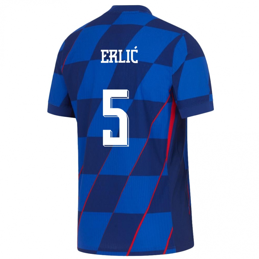 キッズフットボールクロアチアマルティン・エルリッチ#5青アウェイシャツ24-26ジャージーユニフォーム