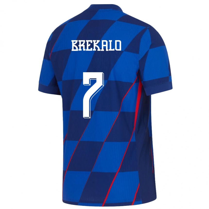 キッズフットボールクロアチアヨシプ・ブレカロ#7青アウェイシャツ24-26ジャージーユニフォーム