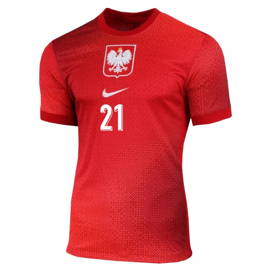 キッズフットボールポーランドシモン・カジョルカ#21赤アウェイシャツ24-26ジャージーユニフォーム