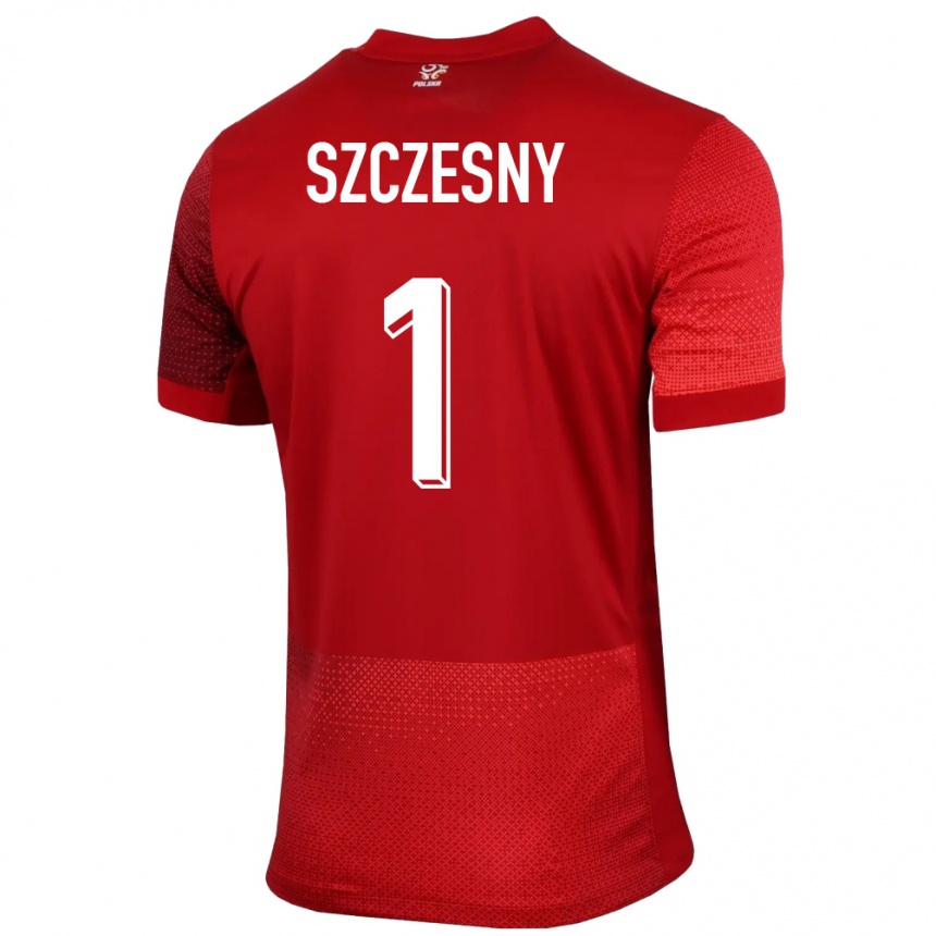 キッズフットボールポーランドヴォイチェフ・シュチェスニー#1赤アウェイシャツ24-26ジャージーユニフォーム