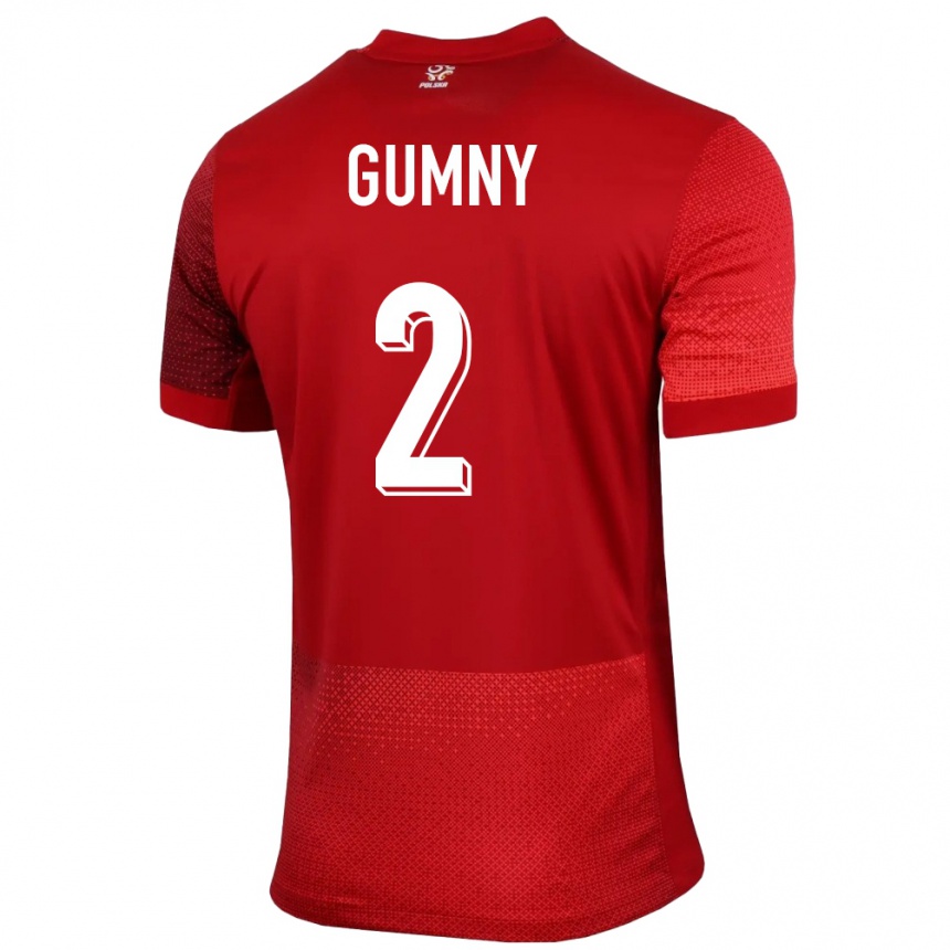 キッズフットボールポーランドロベルト・グムニー #2赤アウェイシャツ24-26ジャージーユニフォーム