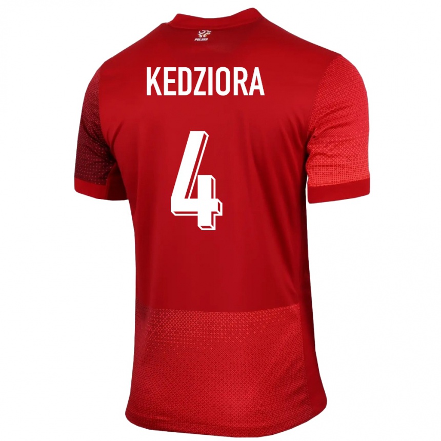 キッズフットボールポーランドトマシュ・ケジオラ#4赤アウェイシャツ24-26ジャージーユニフォーム