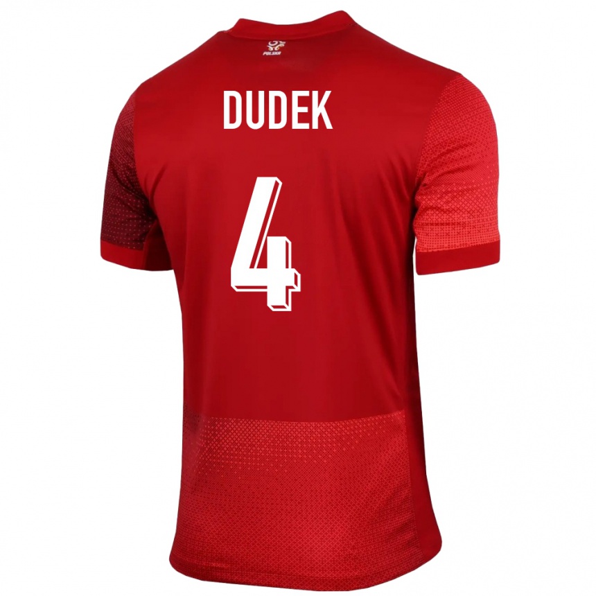 キッズフットボールポーランドパウリナ・ドゥデク#4赤アウェイシャツ24-26ジャージーユニフォーム