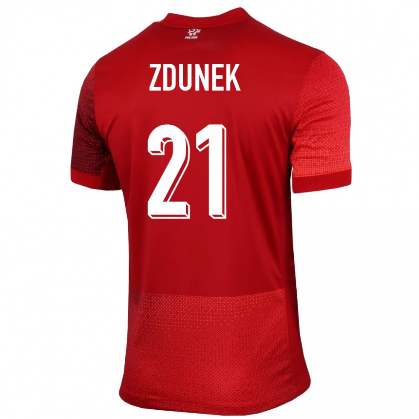 キッズフットボールポーランドエミリア・ズドゥネク#21赤アウェイシャツ24-26ジャージーユニフォーム
