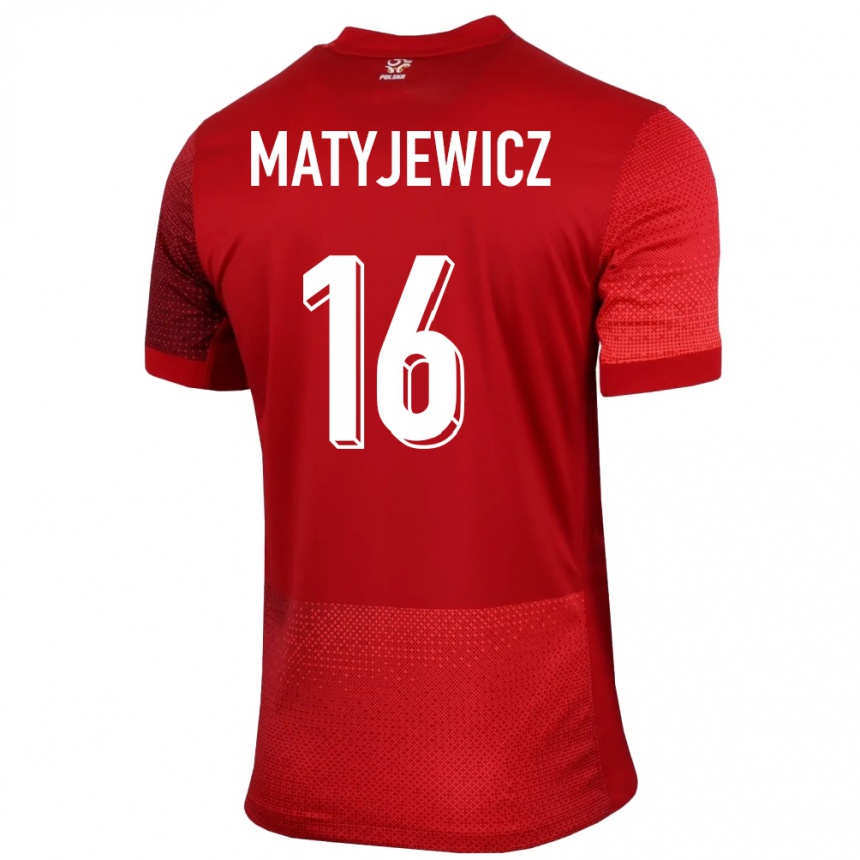 キッズフットボールポーランドウィクトル・マティイェヴィチ#16赤アウェイシャツ24-26ジャージーユニフォーム