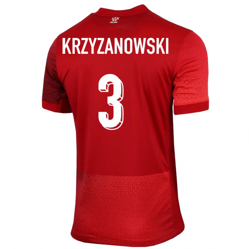 キッズフットボールポーランドヤクブ・クジザノフスキ#3赤アウェイシャツ24-26ジャージーユニフォーム