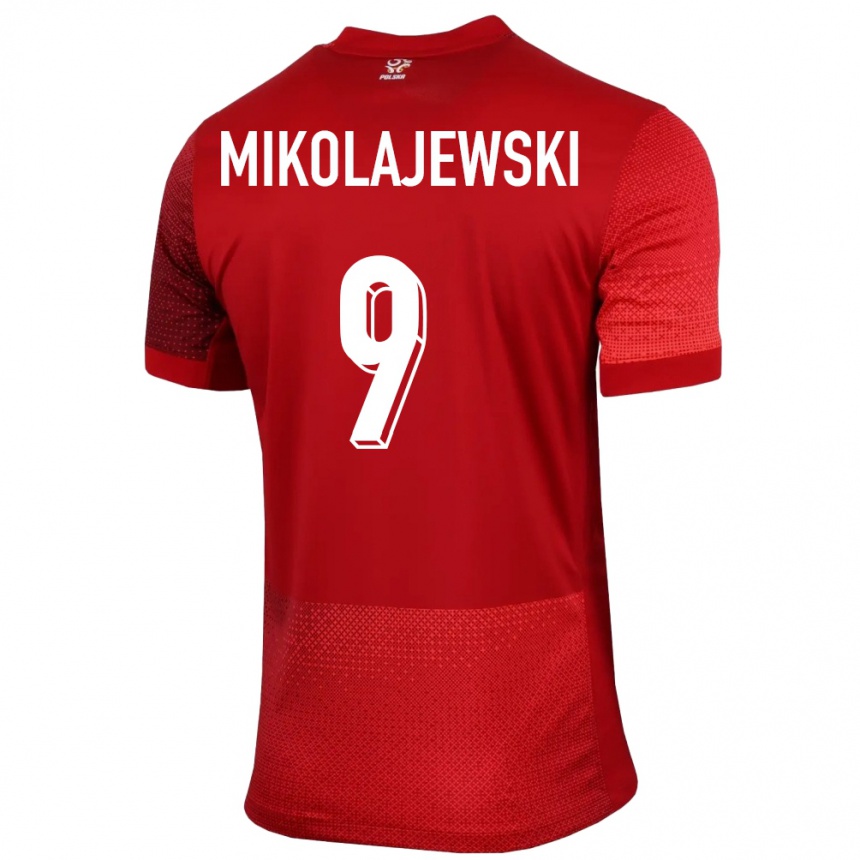 キッズフットボールポーランドダニエル・ミコライェフスキー#9赤アウェイシャツ24-26ジャージーユニフォーム