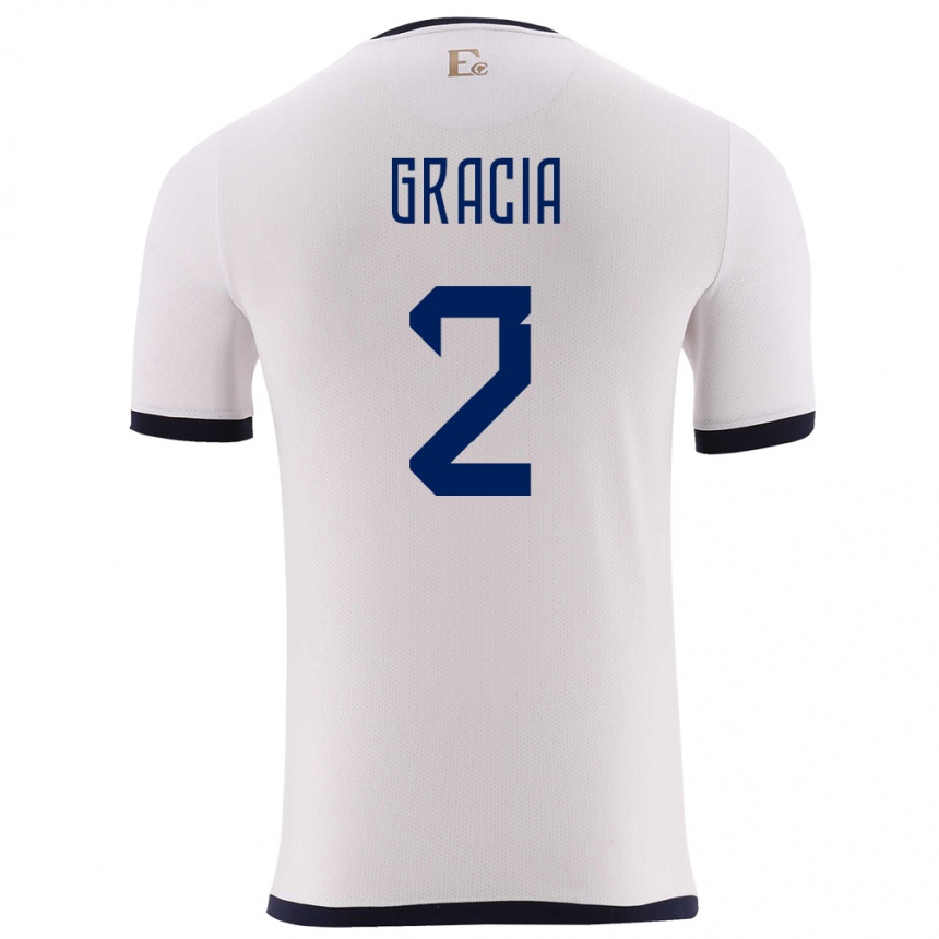 キッズフットボールエクアドルエリカ・グラシア#2白アウェイシャツ24-26ジャージーユニフォーム