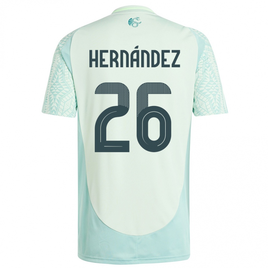 キッズフットボールメキシコニコレット・ヘルナンデス#26リネングリーンアウェイシャツ24-26ジャージーユニフォーム