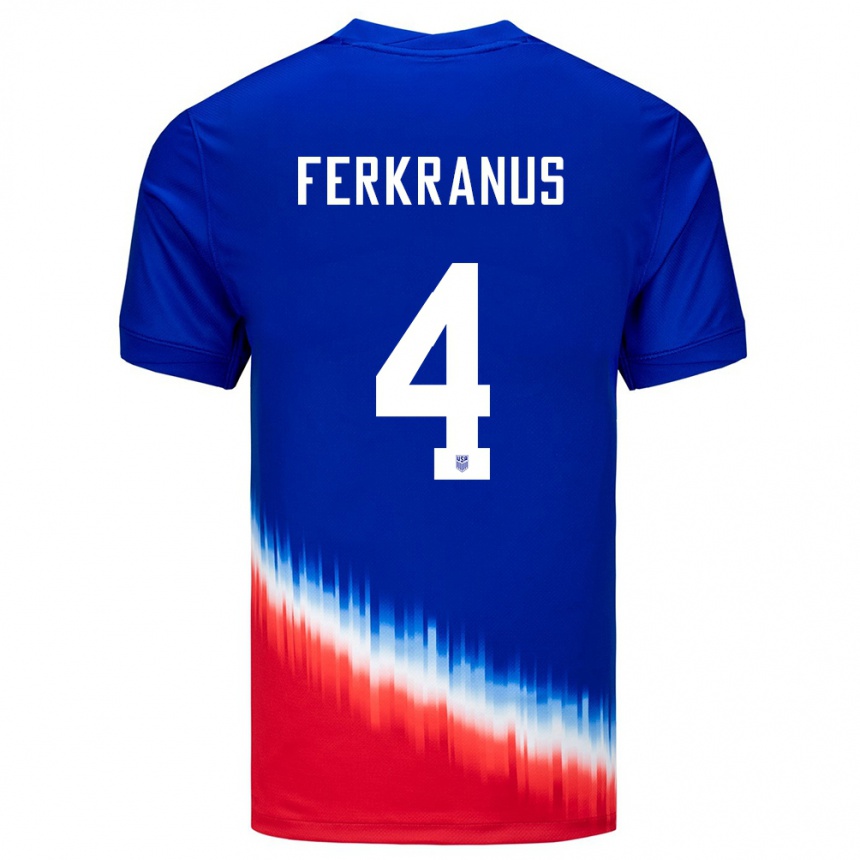 キッズフットボールアメリカ合衆国マーカス・フェルクラヌス#4青アウェイシャツ24-26ジャージーユニフォーム