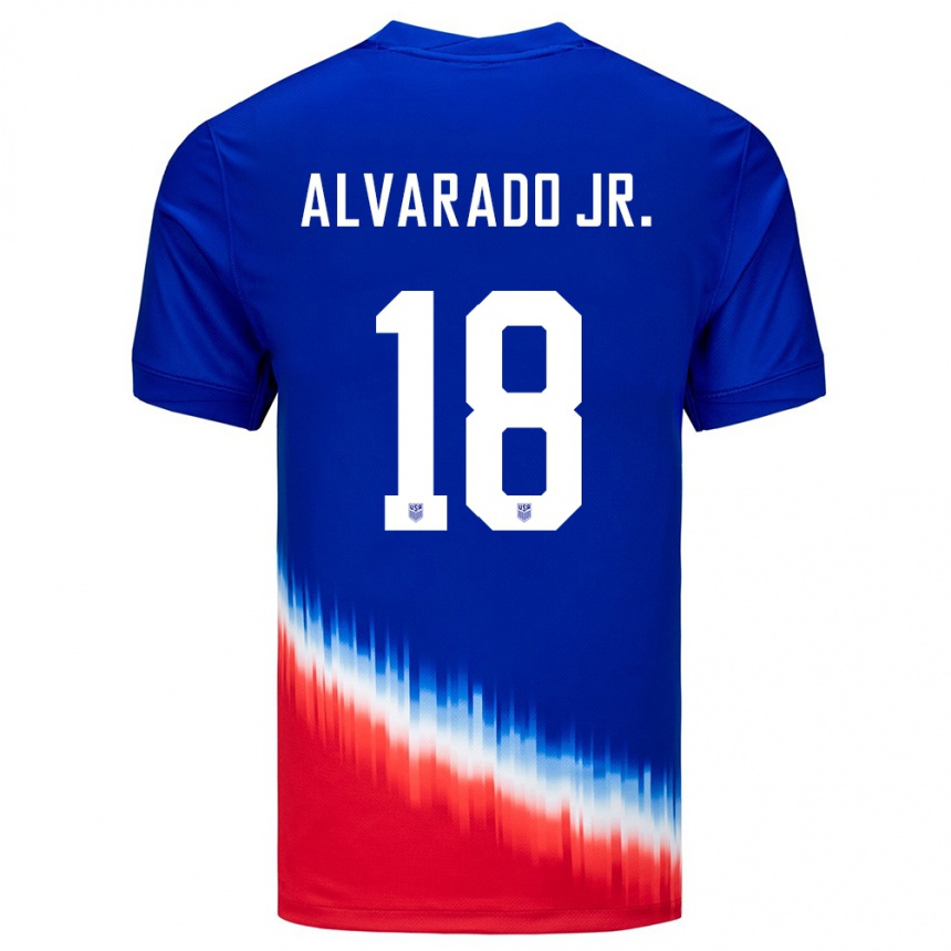 キッズフットボールアメリカ合衆国アレハンドロ・アルバラード・ジュニア#18青アウェイシャツ24-26ジャージーユニフォーム