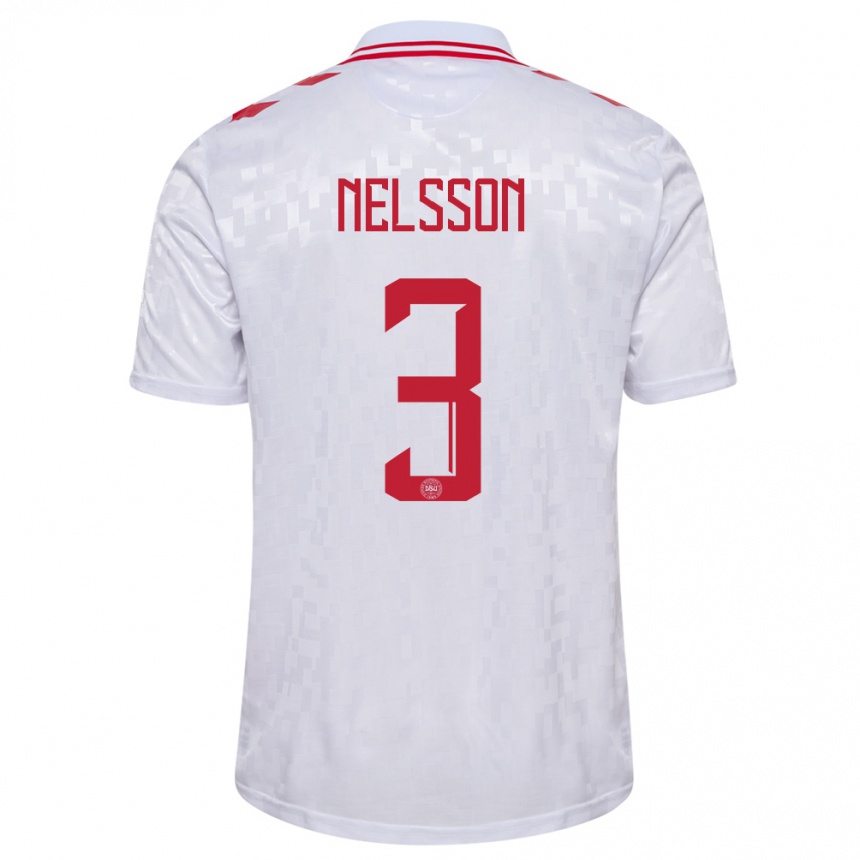 キッズフットボールデンマークビクトル・ネルソン#3白アウェイシャツ24-26ジャージーユニフォーム